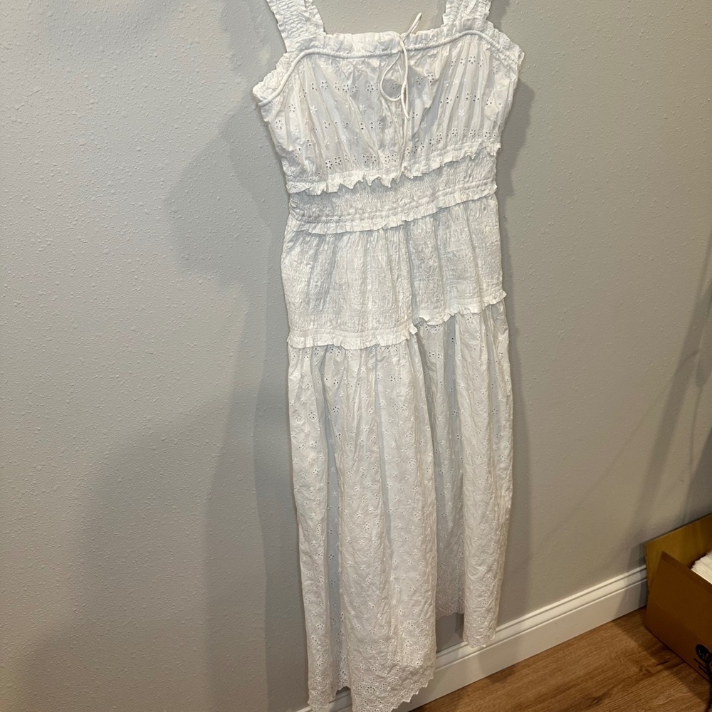 NWT GAP x DOEN Eyelet Midi Dress Women Large White Smocked Tiered Cottagecore - Picture 15 of 16